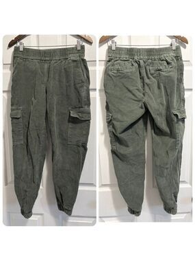 ROOTS Cargo Corduroy Joggers in Dark Sage Pull On Pants Elastic Waist Size Small